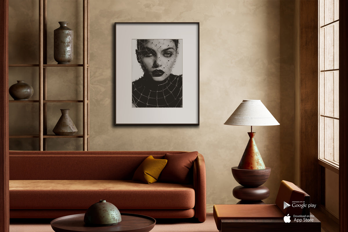IONNYK Maxine large E Ink Digital Art Frame displaying black and white photography in a luxury interior