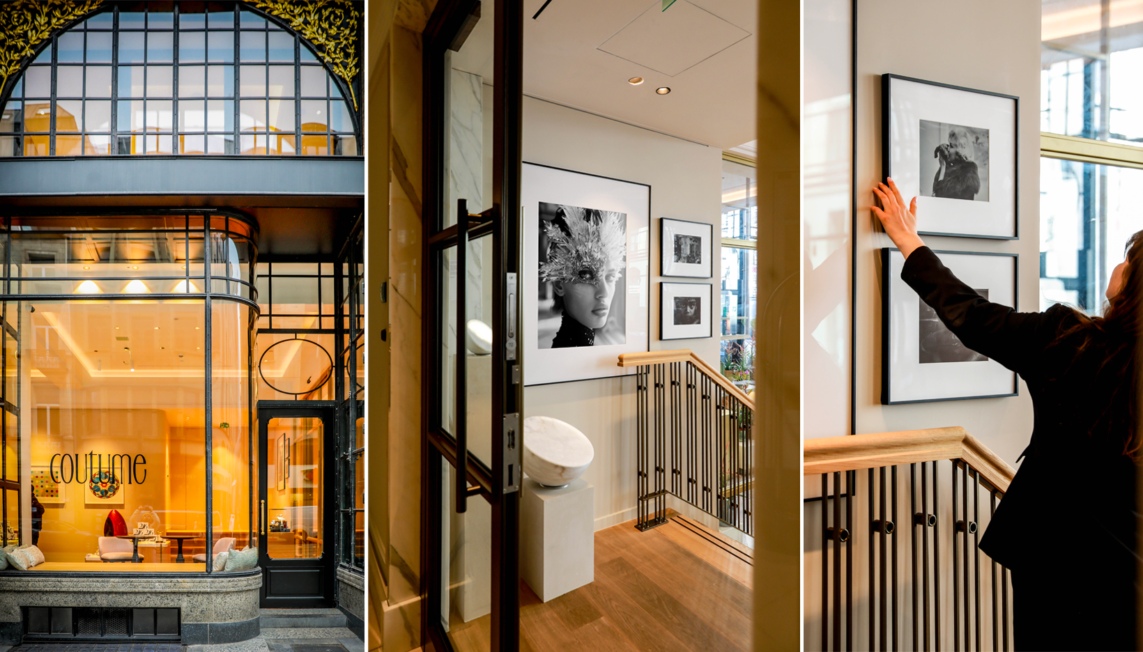 IONNYK electronic paper (E Ink) digital art frames displayed at Coutume Boutique inside the Corinthia Grand Hotel Astoria in Brussels, Belgium